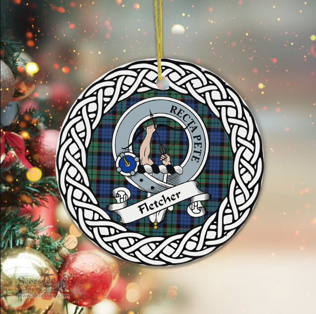 Fletcher Scottish Clan Crest and Celtic Tartan Ceramic Ornament Plaid Christmas Ornament Gifts