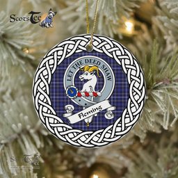 Fleming Scottish Clan Crest and Celtic Tartan Ceramic Ornament Plaid Christmas Ornament Gifts