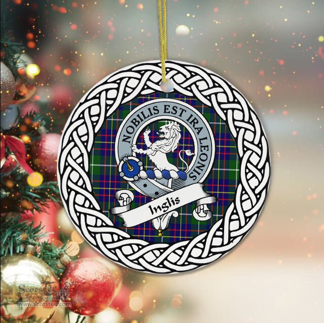 Inglis Scottish Clan Crest and Celtic Tartan Ceramic Ornament Plaid Christmas Ornament Gifts