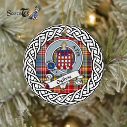 Ogilvie Scottish Clan Crest and Celtic Tartan Ceramic Ornament Plaid Christmas Ornament Gifts