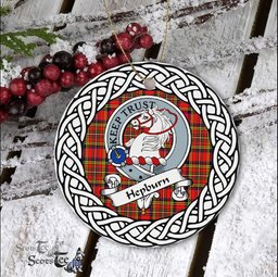 Hepburn Scottish Clan Crest and Celtic Tartan Ceramic Ornament Plaid Christmas Ornament Gifts