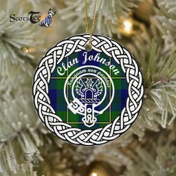 Johnson Scottish Clan Crest and Celtic Tartan Ceramic Ornament Plaid Christmas Ornament Gifts