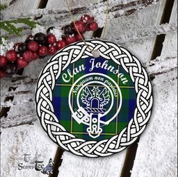 Johnson Scottish Clan Crest and Celtic Tartan Ceramic Ornament Plaid Christmas Ornament Gifts