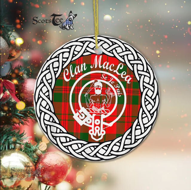 MacLea Scottish Clan Crest and Celtic Tartan Ceramic Ornament Plaid Christmas Ornament Gifts