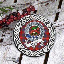 Fraser Scottish Clan Crest and Celtic Tartan Ceramic Ornament Plaid Christmas Ornament Gifts