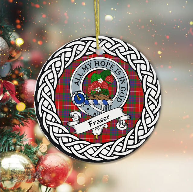 Fraser Scottish Clan Crest and Celtic Tartan Ceramic Ornament Plaid Christmas Ornament Gifts
