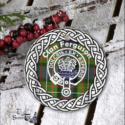 Ferguson Scottish Clan Crest and Celtic Tartan Ceramic Ornament Plaid Christmas Ornament Gifts