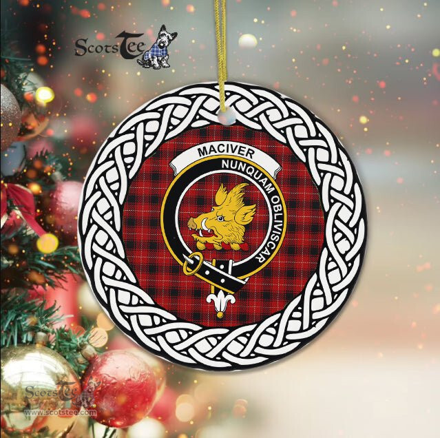 MacIver Scottish Clan Crest and Celtic Tartan Ceramic Ornament Plaid Christmas Ornament Gifts