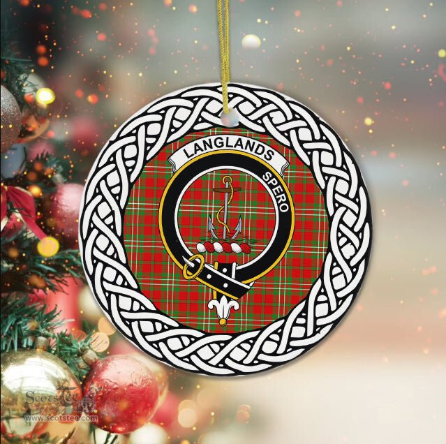 Langlands Scottish Clan Crest and Celtic Tartan Ceramic Ornament Plaid Christmas Ornament Gifts