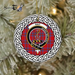 Rait Scottish Clan Crest and Celtic Tartan Ceramic Ornament Plaid Christmas Ornament Gifts