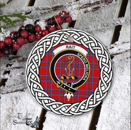 Rait Scottish Clan Crest and Celtic Tartan Ceramic Ornament Plaid Christmas Ornament Gifts