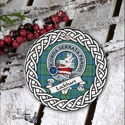 Lockhart Scottish Clan Crest and Celtic Tartan Ceramic Ornament Plaid Christmas Ornament Gifts