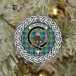 Haliburton Scottish Clan Crest and Celtic Tartan Ceramic Ornament Plaid Christmas Ornament Gifts