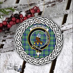 Haliburton Scottish Clan Crest and Celtic Tartan Ceramic Ornament Plaid Christmas Ornament Gifts