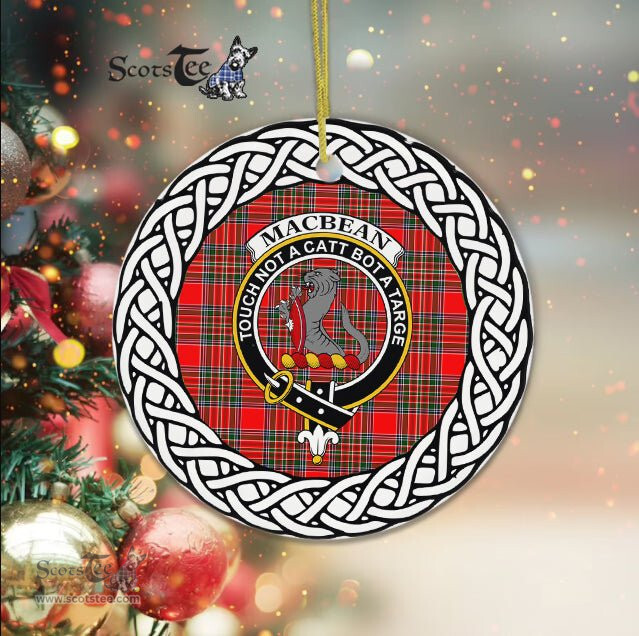 MacBean Scottish Clan Crest and Celtic Tartan Ceramic Ornament Plaid Christmas Ornament Gifts