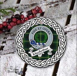 MacArthur Scottish Clan Crest and Celtic Tartan Ceramic Ornament Plaid Christmas Ornament Gifts
