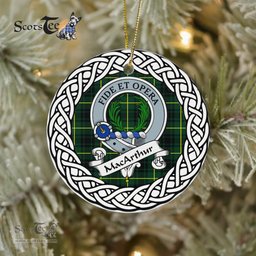 MacArthur Scottish Clan Crest and Celtic Tartan Ceramic Ornament Plaid Christmas Ornament Gifts