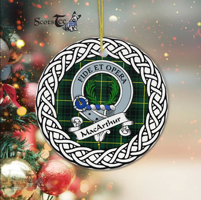 MacArthur Scottish Clan Crest and Celtic Tartan Ceramic Ornament Plaid Christmas Ornament Gifts