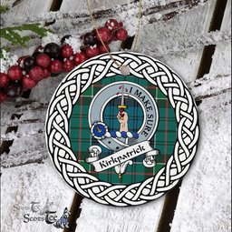 Kirkpatrick Scottish Clan Crest and Celtic Tartan Ceramic Ornament Plaid Christmas Ornament Gifts