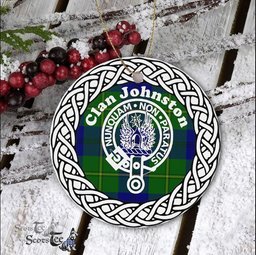 Johnston Scottish Clan Crest and Celtic Tartan Ceramic Ornament Plaid Christmas Ornament Gifts