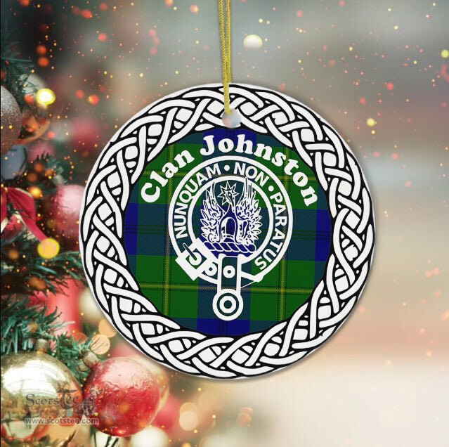 Johnston Scottish Clan Crest and Celtic Tartan Ceramic Ornament Plaid Christmas Ornament Gifts