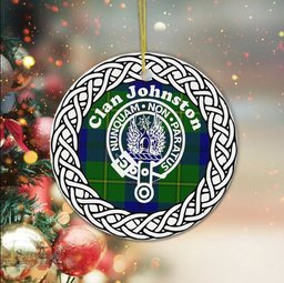Johnston Scottish Clan Crest and Celtic Tartan Ceramic Ornament Plaid Christmas Ornament Gifts