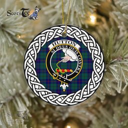 Hutton Scottish Clan Crest and Celtic Tartan Ceramic Ornament Plaid Christmas Ornament Gifts