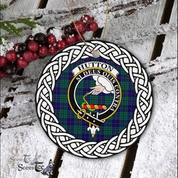 Hutton Scottish Clan Crest and Celtic Tartan Ceramic Ornament Plaid Christmas Ornament Gifts