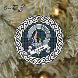 Fletcher Scottish Clan Crest and Celtic Tartan Ceramic Ornament Plaid Christmas Ornament Gifts