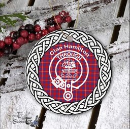 Hamilton Scottish Clan Crest and Celtic Tartan Ceramic Ornament Plaid Christmas Ornament Gifts
