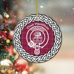 Hamilton Scottish Clan Crest and Celtic Tartan Ceramic Ornament Plaid Christmas Ornament Gifts