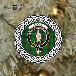 Logie Scottish Clan Crest and Celtic Tartan Ceramic Ornament Plaid Christmas Ornament Gifts