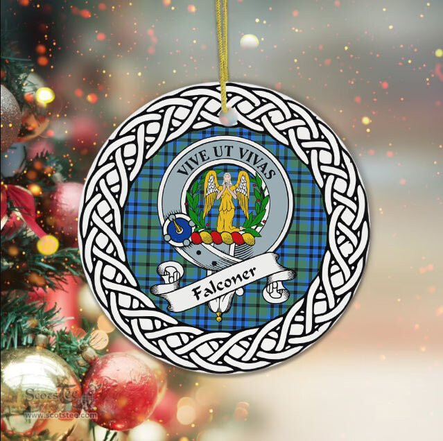 Falconer Scottish Clan Crest and Celtic Tartan Ceramic Ornament Plaid Christmas Ornament Gifts