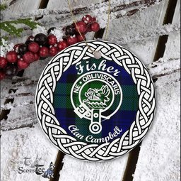 Fisher Scottish Clan Crest and Celtic Tartan Ceramic Ornament Plaid Christmas Ornament Gifts