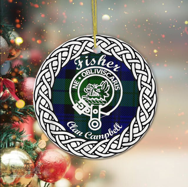 Fisher Scottish Clan Crest and Celtic Tartan Ceramic Ornament Plaid Christmas Ornament Gifts