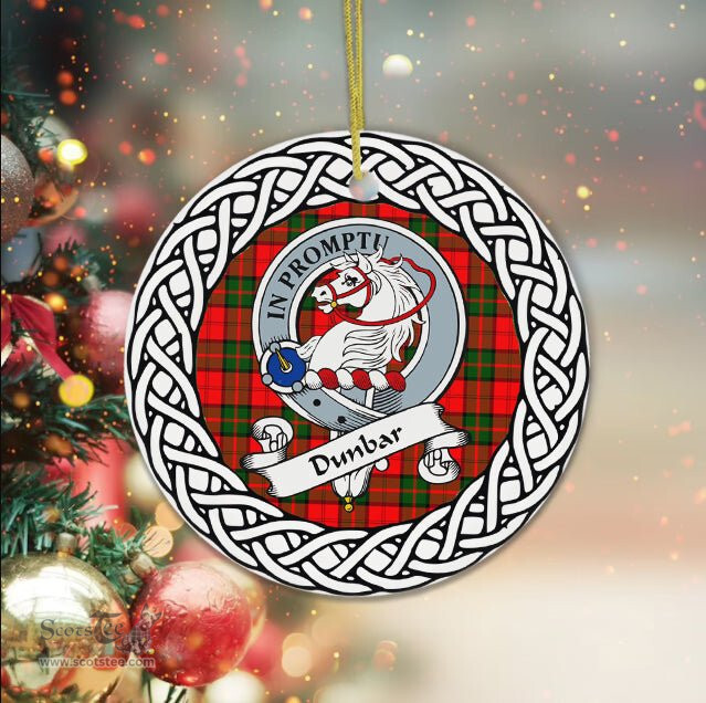 Dunbar Scottish Clan Crest and Celtic Tartan Ceramic Ornament Plaid Christmas Ornament Gifts