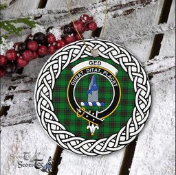 Ged Scottish Clan Crest and Celtic Tartan Ceramic Ornament Plaid Christmas Ornament Gifts