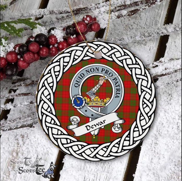 Dewar Scottish Clan Crest and Celtic Tartan Ceramic Ornament Plaid Christmas Ornament Gifts