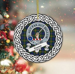 Gunn Scottish Clan Crest and Celtic Tartan Ceramic Ornament Plaid Christmas Ornament Gifts