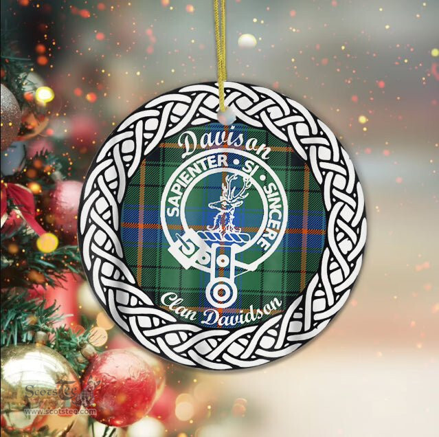 Davison Scottish Clan Crest and Celtic Tartan Ceramic Ornament Plaid Christmas Ornament Gifts