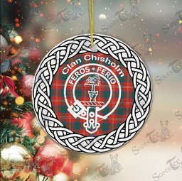 Chisholm Ancient Scottish Clan Crest and Celtic Tartan Ceramic Ornament Plaid Christmas Ornament Gifts