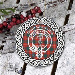 Chisholm Ancient Scottish Clan Crest and Celtic Tartan Ceramic Ornament Plaid Christmas Ornament Gifts