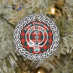 Chisholm Ancient Scottish Clan Crest and Celtic Tartan Ceramic Ornament Plaid Christmas Ornament Gifts