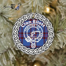 Eliott Scottish Clan Crest and Celtic Tartan Ceramic Ornament Plaid Christmas Ornament Gifts