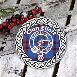 Eliott Scottish Clan Crest and Celtic Tartan Ceramic Ornament Plaid Christmas Ornament Gifts