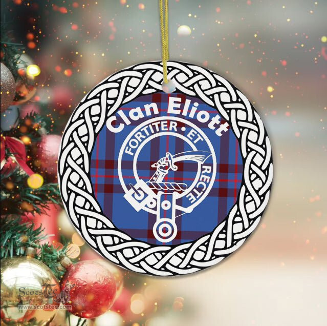Eliott Scottish Clan Crest and Celtic Tartan Ceramic Ornament Plaid Christmas Ornament Gifts