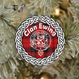 Ewing Scottish Clan Crest and Celtic Tartan Ceramic Ornament Plaid Christmas Ornament Gifts