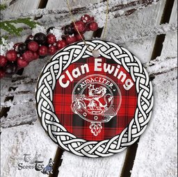 Ewing Scottish Clan Crest and Celtic Tartan Ceramic Ornament Plaid Christmas Ornament Gifts