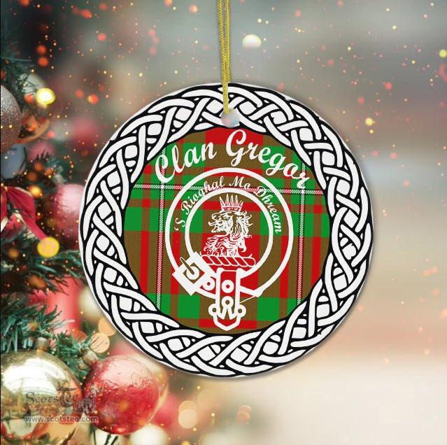 Gregor Scottish Clan Crest and Celtic Tartan Ceramic Ornament Plaid Christmas Ornament Gifts