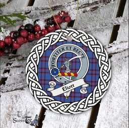 Eliot Scottish Clan Crest and Celtic Tartan Ceramic Ornament Plaid Christmas Ornament Gifts